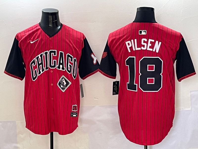 Men Chicago White Sox 18 Pilsen Red Stripe Joint Name Nike 2025 MLB Jersey style 29